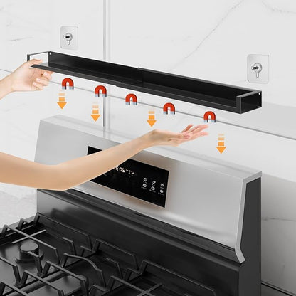 4X Strong Magnetic Stove Top Shelf, Adjustable 15-30 Inches, Fits Various Stove Lengths, Kitchen Organizer, Holds Spices, Condiments and BBQ Sauces (Matte Black)