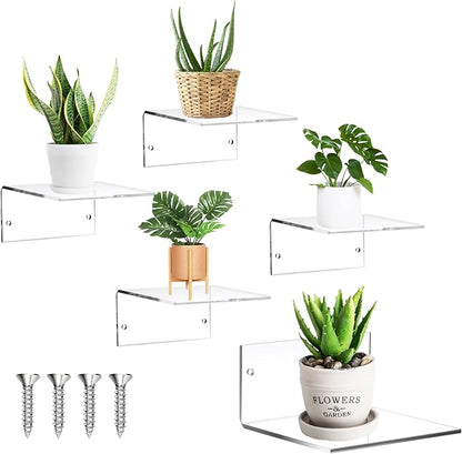 5 Pieces Small Floating Shelves for Wall 4'' Acrylic Mini Wall Shelf Acrylic Display Shelf Clear Hanging Shelves Room Decor for Bedroom, Bathroom, Living Room, Office