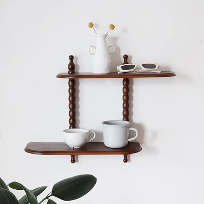FRIADE 2-Tier Wall Mounted Floating Shelf with Two Roman column ,Decorative Display shelf for Entrance,Bathroom, Bedroom, Living Room, Kitchen,Office (Dark Brown)