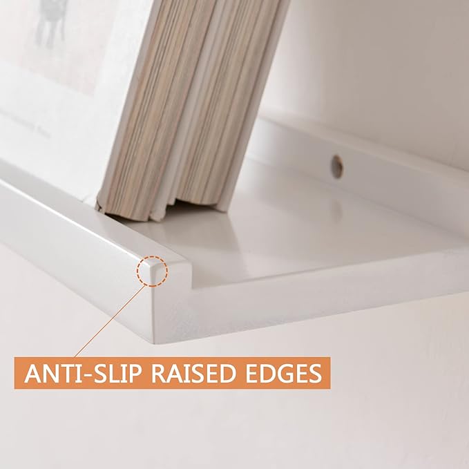 White Floating Shelves Natural Wood Wall Mounted Display Picture Ledge Shelf Oak Wall Shelf for Home Office Living Room Bedroom Storage Shelf 6X12 Inch