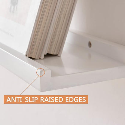 White Floating Shelves Natural Wood Wall Mounted Display Picture Ledge Shelf Oak Wall Shelf for Home Office Living Room Bedroom Storage Shelf 6X12 Inch