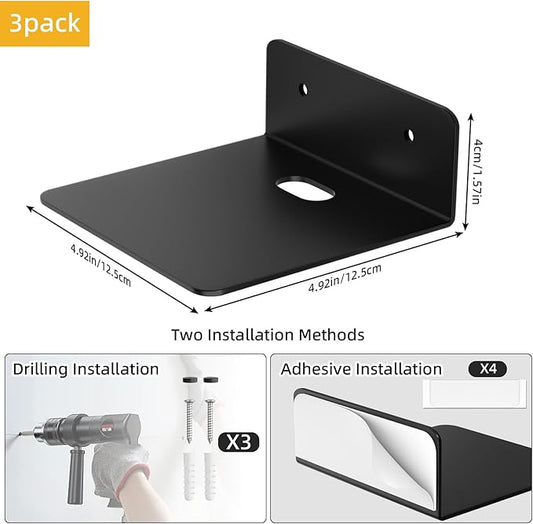 Small Wall Shelves Set of 3, 5 Inch Metal Display Ledges for Small Models, Funkos, Collectibles, Little Statues, Adhesive Floating Shelves for Bathroom, Living Room, Bedroom (Black)