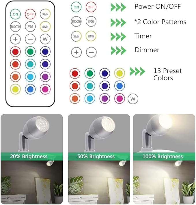 KINDEEP Spotlight Battery Operated, RGB Wireless LED Puck Light, Stick on Mini Accent Light, Dimmer & Timer Uplight with Remote, 4000K Warm White, for Picture Artwork Painting Plants 6 Pack