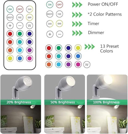 KINDEEP Spotlight Battery Operated, RGB Wireless LED Puck Light, Stick on Mini Accent Light, Dimmer & Timer Uplight with Remote, 4000K Warm White, for Picture Artwork Painting Plants 6 Pack