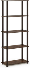 Furinno TURN-S-TUBE Book Shelf, 5-Tier Toolless Storage Shelves with Square Tubes, Shelving Unit for Organization and Storage for Living Room, Home Office, Walnut
