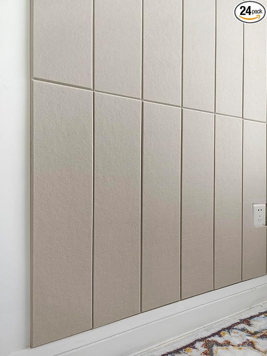 Shiplap Felt Wall Panels for Interior Wall Decor, Accent Wall Paneling for Bedroom Living Room & Office, Peel and Stick, Sound Absorbing – 24 Pack Felt Wall Tiles with Adhesive - Light Camel