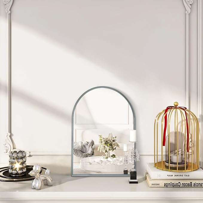 Arched Mirror, Modern Bathroom Wall Mirror Aluminum Alloy Framed Brushed Metal Vanity Wall Mounted Mirrors for Livingroom Bedroom Entryway Room 16