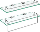 HOOBRO Glass Shelves for Bathroom, 15.7 Inch Floating Glass Shelf for Wall, Set of 2 Tempered Stainless Steel Wall Mounted Stand for Toilet, Room Decor, Silver SV02BJ01