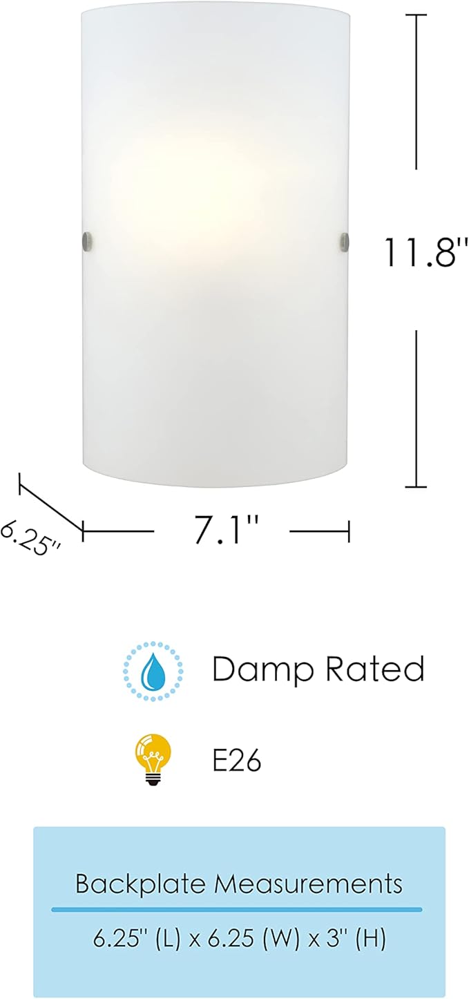 EGLO Troy 1-Light Wall Sconce Bathroom Modern Dimmable LED Mirror Vanity Light Fixture, Milk Clear