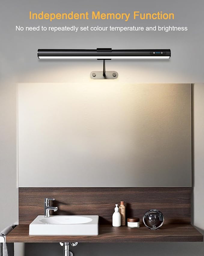 GOVSSING Picture Lights for Wall - 4000mAh Rechargeable Battery Wireless Picture Light with Remote, 3 Color Temps & Brightness Adjustable, 15.7” Rotatable Art Light, Memory & Timer Functions, Black