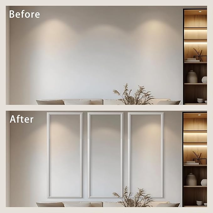 3 Set Peel and Stick Wall Molding Kit, Premade Self Adhesive Wainscoting Panels, Ready to Assemble Accent Molding Trim for Interior Wall Moulding Decor (24x72in)