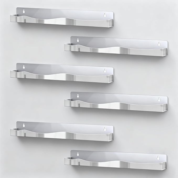 Nail Polish Wall Rack Mirror Silver Acrylic Floating Shelves 15 Inch 6 Pack Kids Bookshelf Tattoo Ink Essential Oils Figurine Display Shelf Spice Rack for Salons Retailers Home