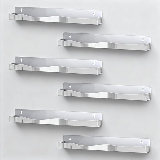 Nail Polish Wall Rack Mirror Silver Acrylic Floating Shelves 15 Inch 6 Pack Kids Bookshelf Tattoo Ink Essential Oils Figurine Display Shelf Spice Rack for Salons Retailers Home