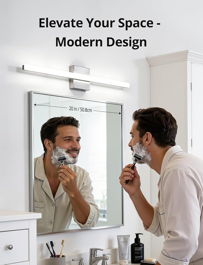 Combuh 24 Inch Chrome Vanity Light Fixtures for Mirror Long Led Bars for Bathroom, Modern No Glare 5 Color Adjustable Easy Install Rustproof Simple Slim Lighting Bright for Powder Room