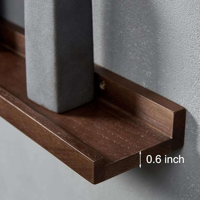 12 Inch Floating Shelves Wall Mounted Set of 2, Rustic Wall Shelves for Decor and Storage, Solid Walnut Wood Shelf, Picture Ledge for Bedroom/Bathroom/Living Room/Kitchen, Walnut Color, 12*4*1.5
