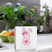 Pink Happy Easter Sign Easter Table Decor Bow Bunny Decor Blue And White Chinoiserie Decor Wooden Box Sign for Home Office Bedroom Living Room Desk Shelves