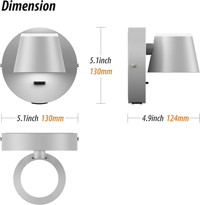 URSOLA Wall Light Set of Two, LED Wall Sconce with On/Off Switch USB Charging Port 110 Volt Hardwired Wall Lamp 350 Rotatable Up Down Sconces Wall Lighting (Grey)