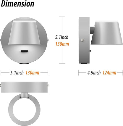 URSOLA Wall Light Set of Two, LED Wall Sconce with On/Off Switch USB Charging Port 110 Volt Hardwired Wall Lamp 350 Rotatable Up Down Sconces Wall Lighting (Grey)