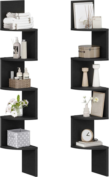 HOOBRO Corner Shelf Wall-Mounted, Set of 2 Floating Corner Shelves for Wall, 5-Tier Corner Bookshelves for Living Room, Bedroom, Bathroom, Home Office, Black BK26BJP201