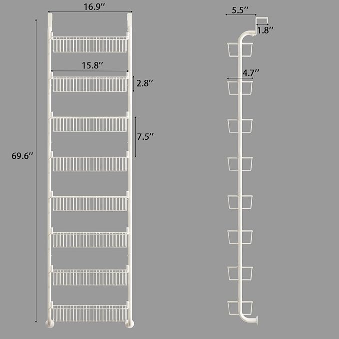 MIAOLI Over the Door Pantry Organizers and Storage, 8-Tier Spice Rack, Home & Kitchen Storage Shelves for Cabinet, Large Capacity Hanging Seasoning Organizer, Laundry Room Organization, White