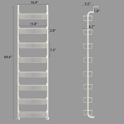 MIAOLI Over the Door Pantry Organizers and Storage, 8-Tier Spice Rack, Home & Kitchen Storage Shelves for Cabinet, Large Capacity Hanging Seasoning Organizer, Laundry Room Organization, White