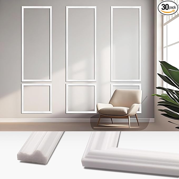 30 Piece Peel & Stick Wall Molding Kit, Pre-Cut Wainscoting Panels with Self-Adhesive Trim, Easy Install Wall Decor for Office Home Bedroom Living Room