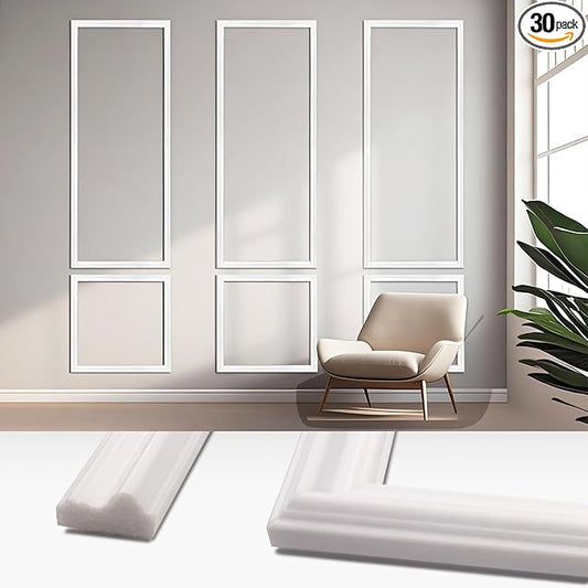 30 Piece Peel & Stick Wall Molding Kit, Pre-Cut Wainscoting Panels with Self-Adhesive Trim, Easy Install Wall Decor for Office Home Bedroom Living Room