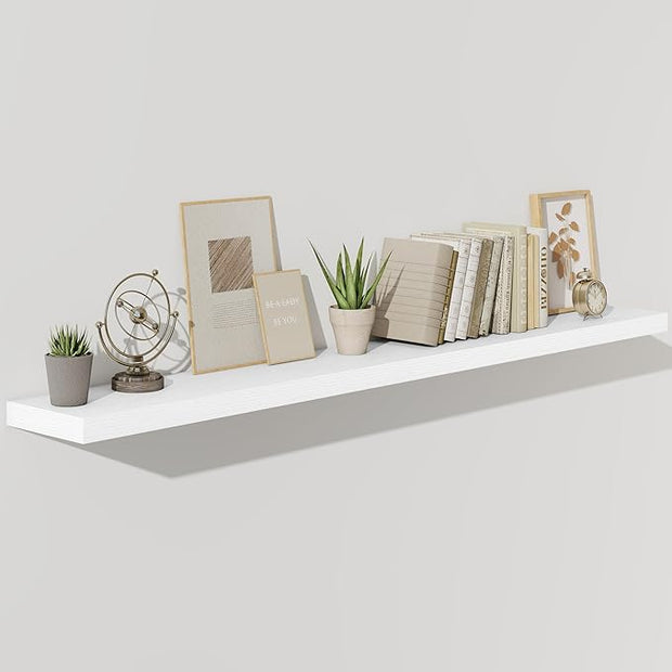 Fun Memories 72 Inch Floating Shelves for Wall, Fireplace Mantel Shelf with Invisible Heavy Duty Bracket, 8 Inch Deep Storage Shelf for Living Room, Kitchen, Farmhouse, White