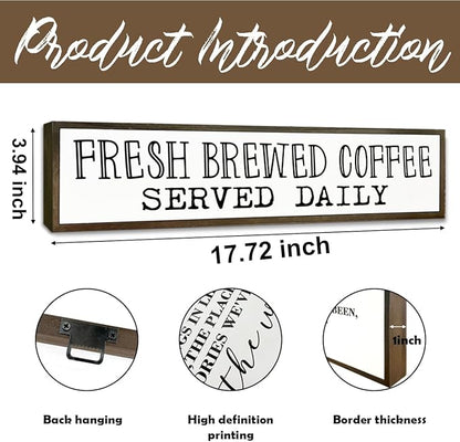 Coffee Signs, Coffee Station Decor, Farmhouse Tabletop Shelf Decoration for Kitchen, Home Bar Cafe Decors, Fresh Brewed Coffees Served Daily Sign, 17.8x4x1.2 inches