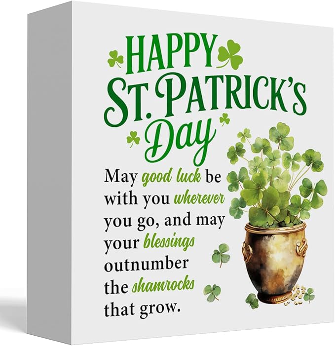 St Patricks Day Decor Irish Blessing Four Leaf Clover Decorations Rustic Wood Sign Home Tabletop Shelf Desk Decor St Patrick's Day Decorations 5 X 5 Inches
