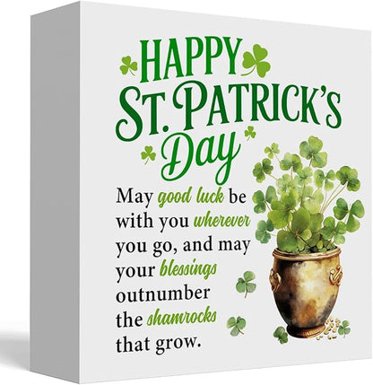 St Patricks Day Decor Irish Blessing Four Leaf Clover Decorations Rustic Wood Sign Home Tabletop Shelf Desk Decor St Patrick's Day Decorations 5 X 5 Inches