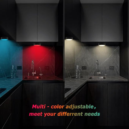 Puck Lights with Remote,Under Cabinet Lighting Wireless,Battery Operated RGB LED Lights Dimmable,7 Colors Push Lights for Closet,Kitchen,Under Counter Lights Bar Display Shelf (6pack)