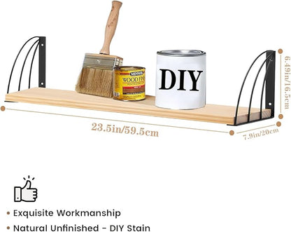 Book Shelf for Wall,7.87" D x23.5 W Natural Wood Floating Shelf Set of 2,Wooden Shelves for Wall, Wall Mounted Bookshelf,Rustic Hanging Bookshelf for Wall,Office,Bedroom- No Stain-Natural Unfinished