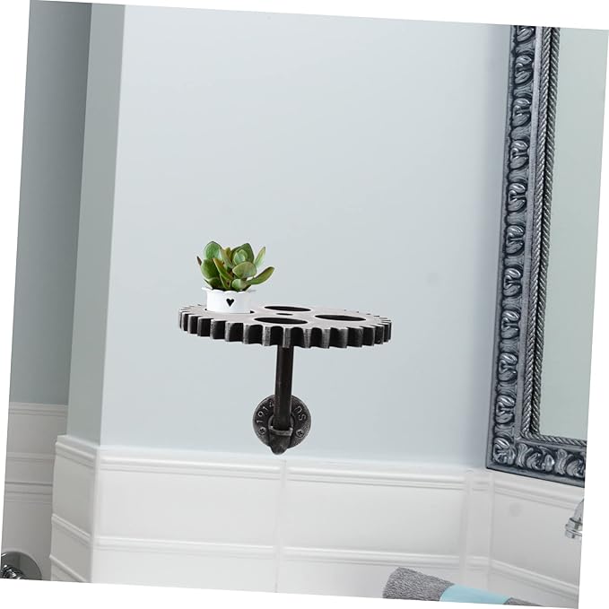 Gear Shaped Wall Floating Shelf 9.44X9.44X6.88In Vintage Industrial Style Wall Mounted Floating Shelf for Plants Books Bathroom Decor
