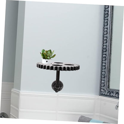 Gear Shaped Wall Floating Shelf 9.44X9.44X6.88In Vintage Industrial Style Wall Mounted Floating Shelf for Plants Books Bathroom Decor