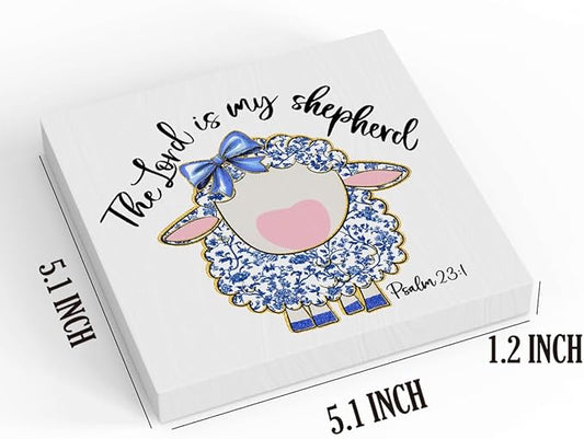 Easter Religious Decorations Christian Easter Decor The Lord Is My Shepherd Blue And White Decor Chinoiserie Wooden Box Sign for Home Office Bedroom Living Room Desk Shelves
