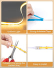 JUSJUBR LED Shelf Lights, 16.4ft Dimmable Cuttable COB LED Strip Lights, Warm White 3000K, Under Shelf Lighting for Bookshelf, Display Cabinet, Closet, Kitchen and Pantry