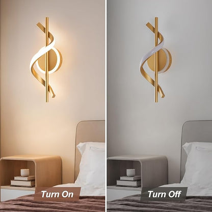 LED Wall Sconces Indoor, 12W LED Wall Mount Lights, Modern Spiral Wall Lamp, 3000K Wall Light Fixture for Stairs, Living Room, Bedroom, Aisle, Hallway (Warm White, Gold)