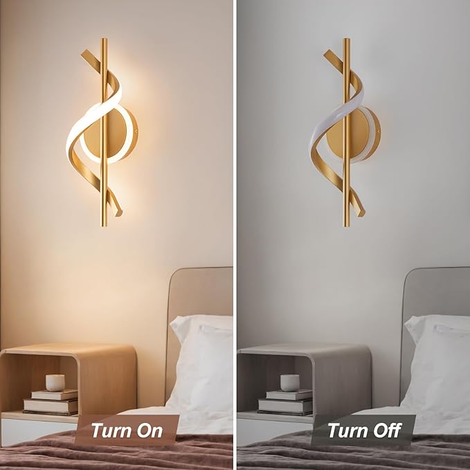 LED Wall Sconces Indoor, 12W LED Wall Mount Lights, Modern Spiral Wall Lamp, 3000K Wall Light Fixture for Stairs, Living Room, Bedroom, Aisle, Hallway (Warm White, Gold)
