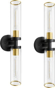 Wall Sconces Set of Two, Black and Gold Bathroom Wall Sconces with Clear Glass,Hardwired Modern Sconces Wall Decor Set of 2 Wall Light for Bathroom Mirror Bedroom Living Room Hallway Vanity