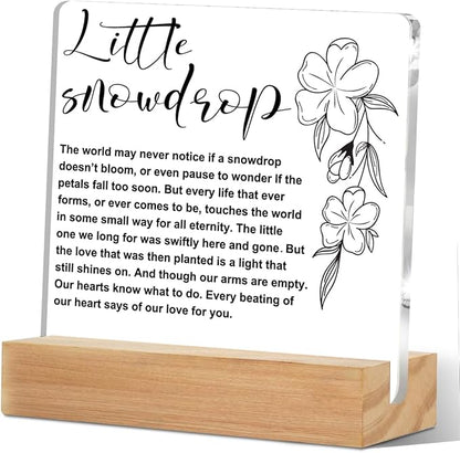 Memorial Gifts Acrylic Sign with Wooden Stand, Remembrance Condolence for Loss of Loved One Clear Desk Decorative Sign, Little Snowdrop Table Decor Bereavement Gift, Sympathy Gifts for Mom Dad Couple