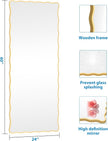 60X24 Inch Gold Wavy Bathroom Mirror for Wall, Scalloped Bathroom Vanity Mirror Farmhouse, Large Rectangle Mirror, Tempered Glass, Hangs Horizontally or Vertically