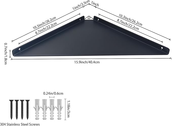 Corner Shelf, 3.0mm Aluminum Alloy Corner Shelf Wall Mounted, for Bathrooms,Offices, Bedrooms,Kitchens,Dorm Rooms and Living Rooms(11 in Black) (11.3 inch Corner Shelf)