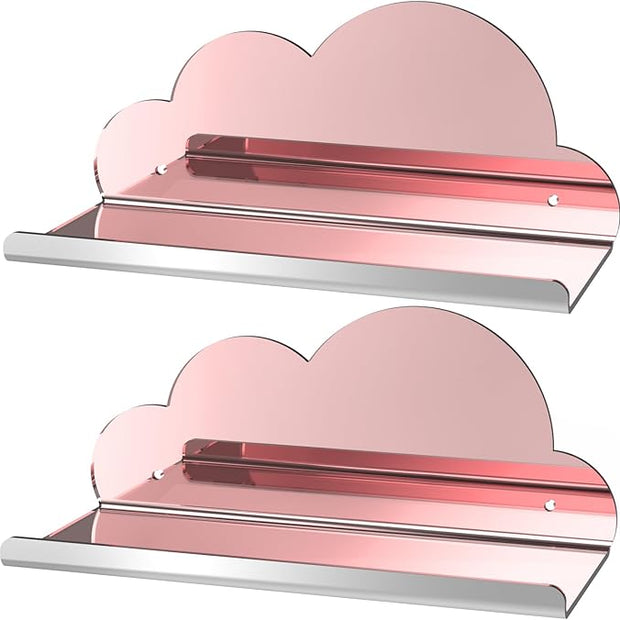 NiHome 2-Pack Rose Gold Mirror Finish Cloud-Shaped Acrylic Floating Shelves - Stylish Wall Decor for Bedrooms, Bathroom Vanity & More - Versatile Mirrored Shelves for Decorative Display and Storage