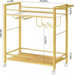 Bar Cart,Home Bar Serving Cart with Storage Shelves, 2 Tier Rolling Beverage Cart with Wheels, Modern Flowing Gold Wine Cart with Wine Rack and Glass Holder for Kitchen, Dinning Room,Living Room
