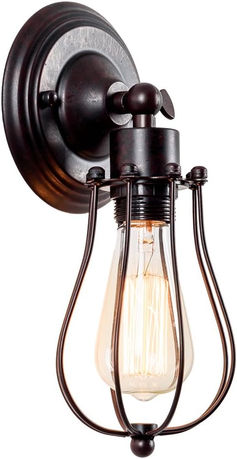 LULING Industrial Wall Sconce Vintage Lighting Adjustable Lamp Rustic Wire Metal Cage Wall Light Shade Edison Style Antique Fixture Porch Mirror (No Bulb) (Bronze Color) (Rust)