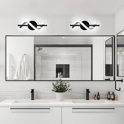 LED Wall Sconces Indoor, 12W LED Wall Mount Lights, Modern Spiral Wall Lamp, 6000K Cold Light Fixture for Stairs, Living Room, Bedroom, Aisle, Hallway (Cold White, Black)