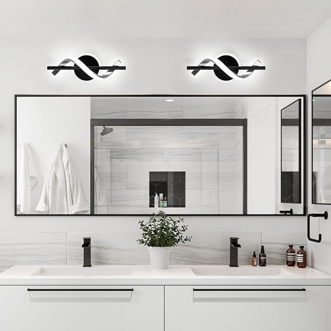LED Wall Sconces Indoor, 12W LED Wall Mount Lights, Modern Spiral Wall Lamp, 6000K Cold Light Fixture for Stairs, Living Room, Bedroom, Aisle, Hallway (Cold White, Black)