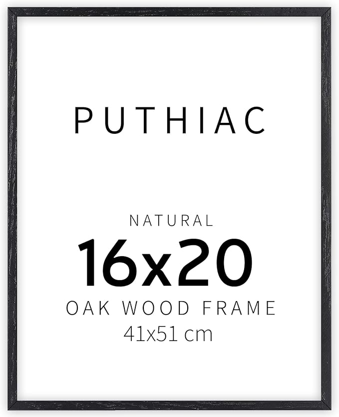 puthiac 16x20 Solid Oak Wood Picture Frame, Fits 12x16 with Mat or 16x20 Without Mat, Wall Display Only, Vertical or Horizontal, Plexi Front, 1 Pack, Black