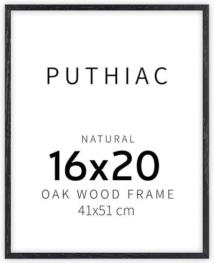 puthiac 16x20 Solid Oak Wood Picture Frame, Fits 12x16 with Mat or 16x20 Without Mat, Wall Display Only, Vertical or Horizontal, Plexi Front, 1 Pack, Black